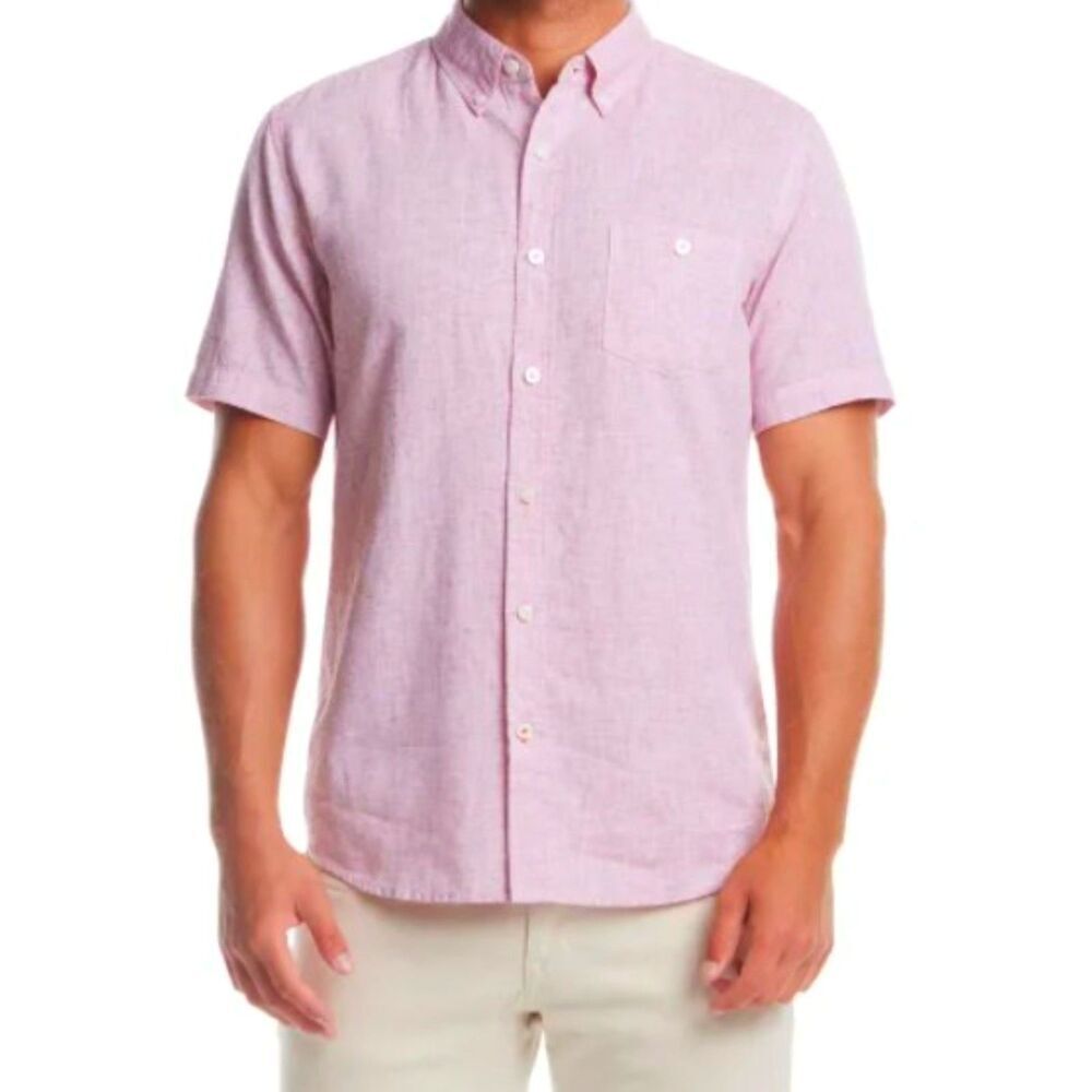 WEATHERPROOF VINTAGE Red Linen Blend Woven Shirt Mens Large Short‎ Sleeve NWT